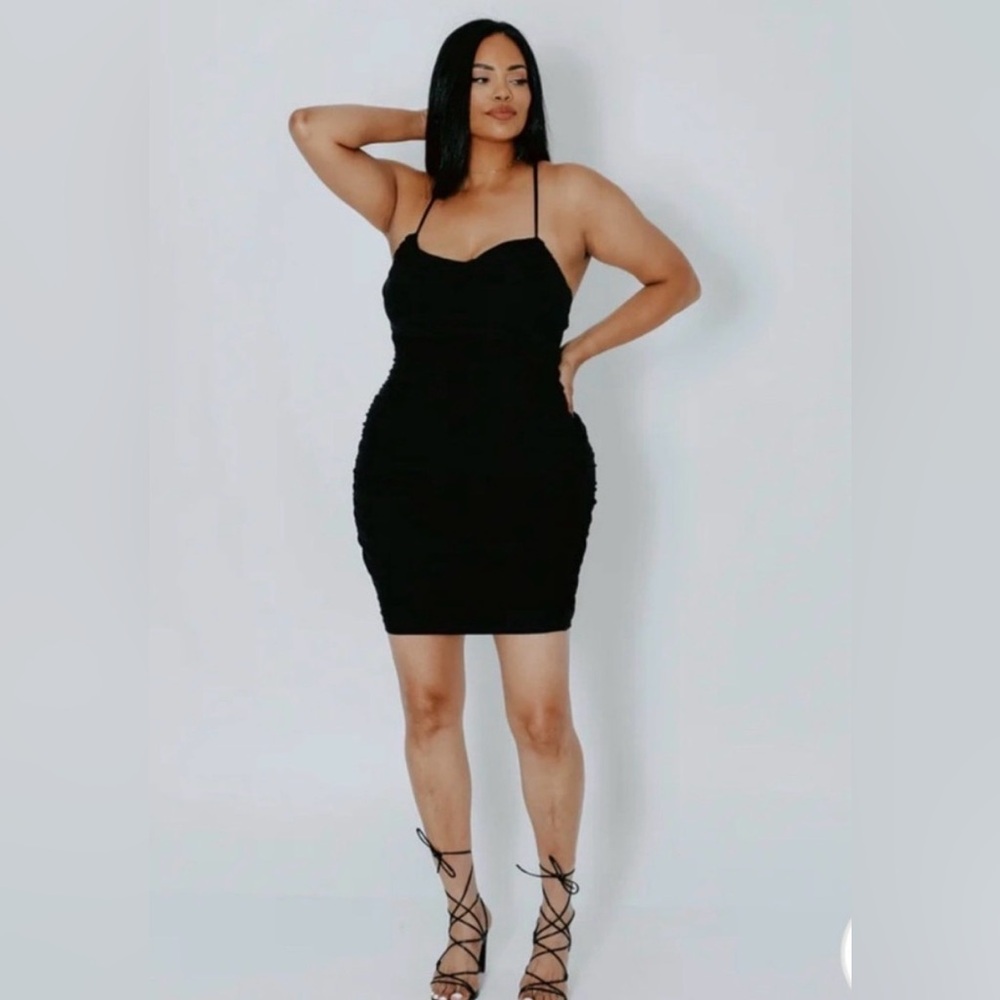 Klassy Network Black Strappy Ruched Mini Dress